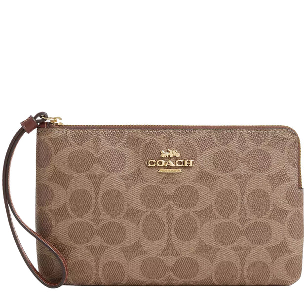 Coach Large Corner Zip Wristlet In Signature Canvas - Tan/ Brown CZ277