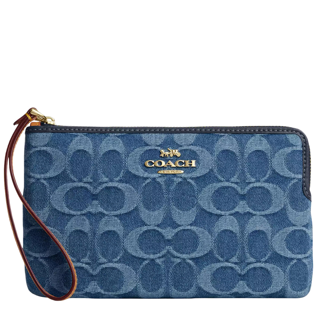 Coach Large Corner Zip Wristlet In Signature Denim - Indigo CDE82