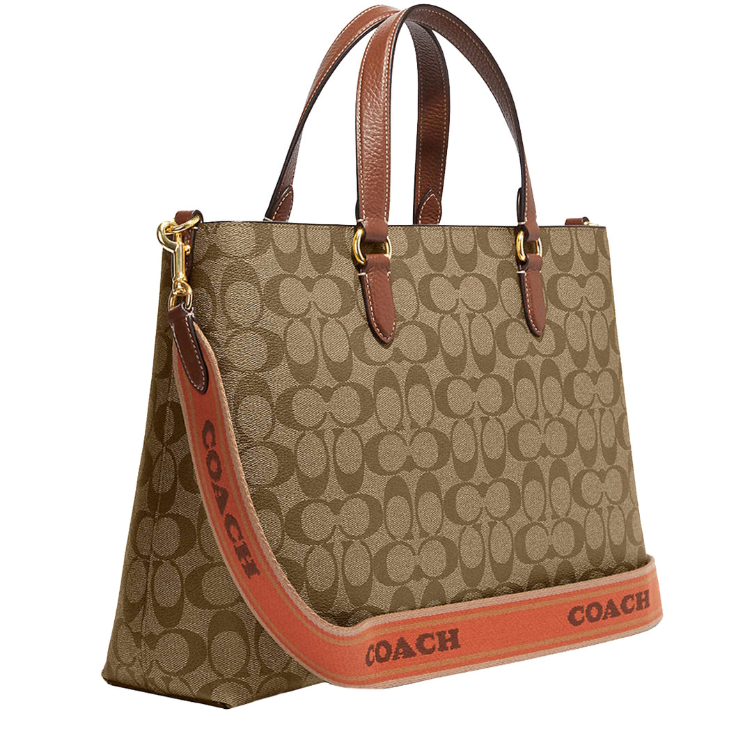 Buy Coach Kacey Satchel Bag In Blocked Signature Canvas in Khaki