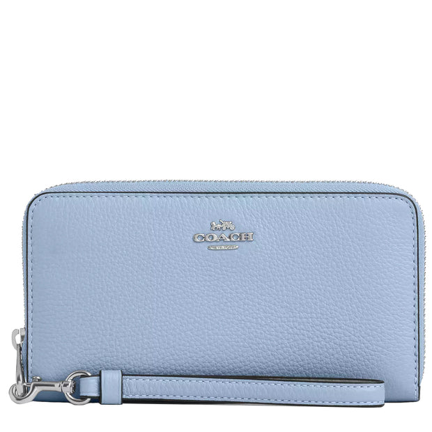 Front View of Coach Long Zip Around Wallet - Bluebell C4451