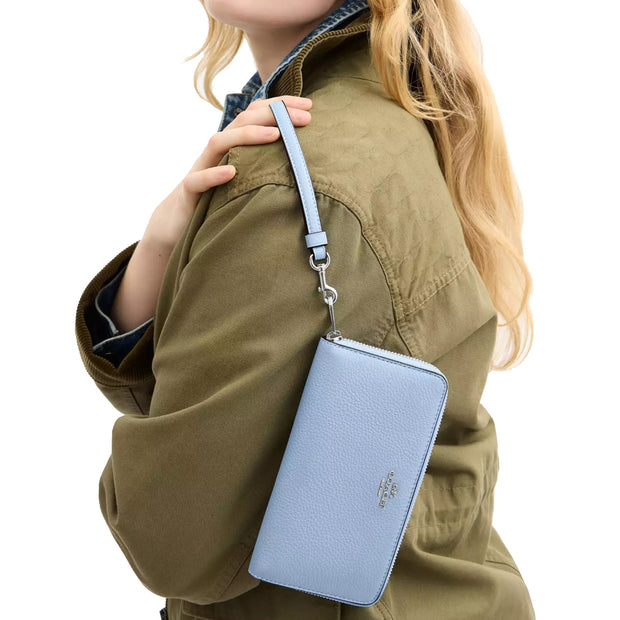 Model View of Coach Long Zip Around Wallet - Bluebell C4451