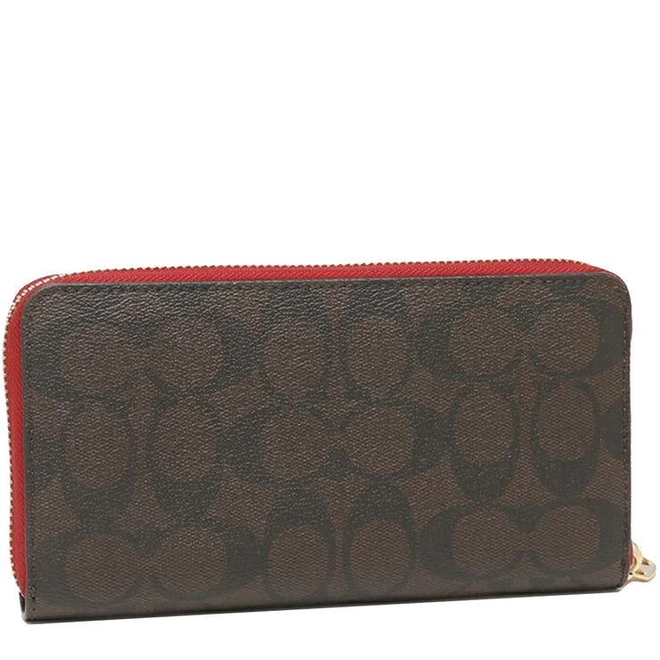 COACH Double Zip Wallet in Signature Canvas, IM/Brown 1941 Red