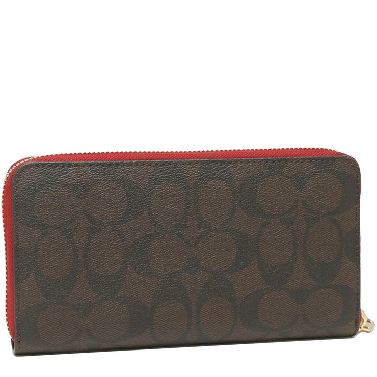 Coach Long Zip Around Wallet In Signature Canvas in Brown/ 1941 Red C4452