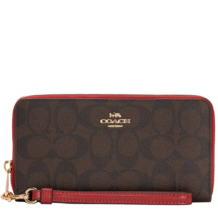 Coach Long Zip Around Wallet In Signature Canvas in Brown/ 1941 Red C4452