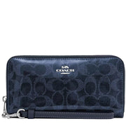 Front View of Coach Long Zip Around Wallet In Signature Canvas - Dark Denim CAO78