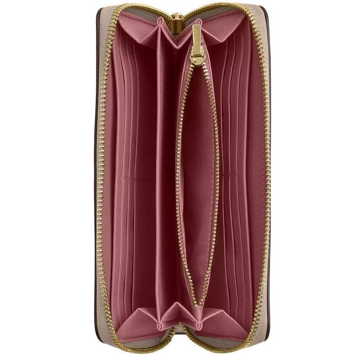 Coach Long Zip Around Wallet In Signature Canvas - Sand/ Peony