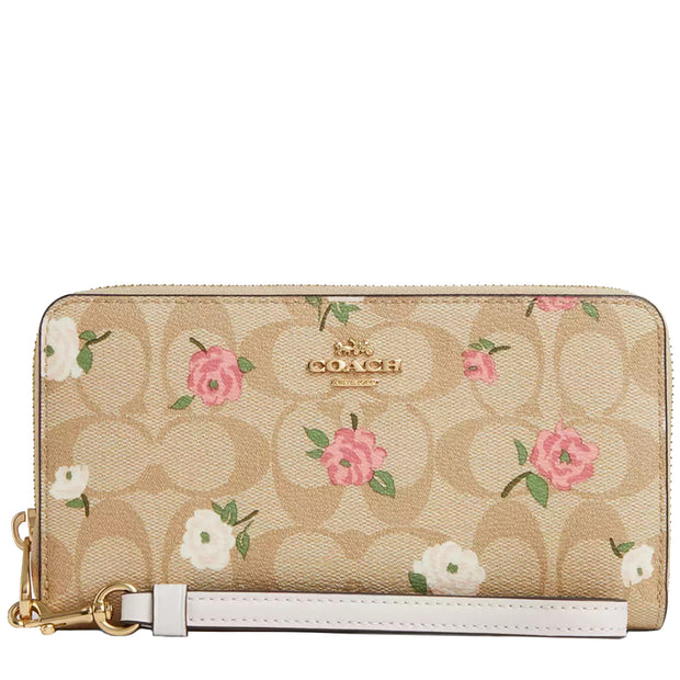 Buy Coach Long Zip Around Wallet In Signature Canvas With Floral Print in Light Khaki Chalk Multi CR966 Online in Singapore | PinkOrchard.com
