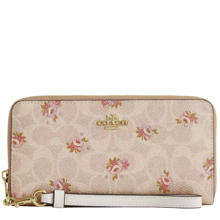 Front View of Coach Long Zip Around Wallet In Signature Canvas With Floral Print - Sand Multi CAR06