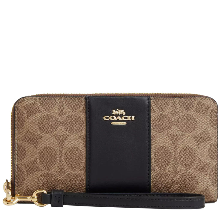 Buy Coach Long Zip Around Wallet In Signature Canvas With Stripe in Tan/ Black CW947 Online in Singapore | PinkOrchard.com