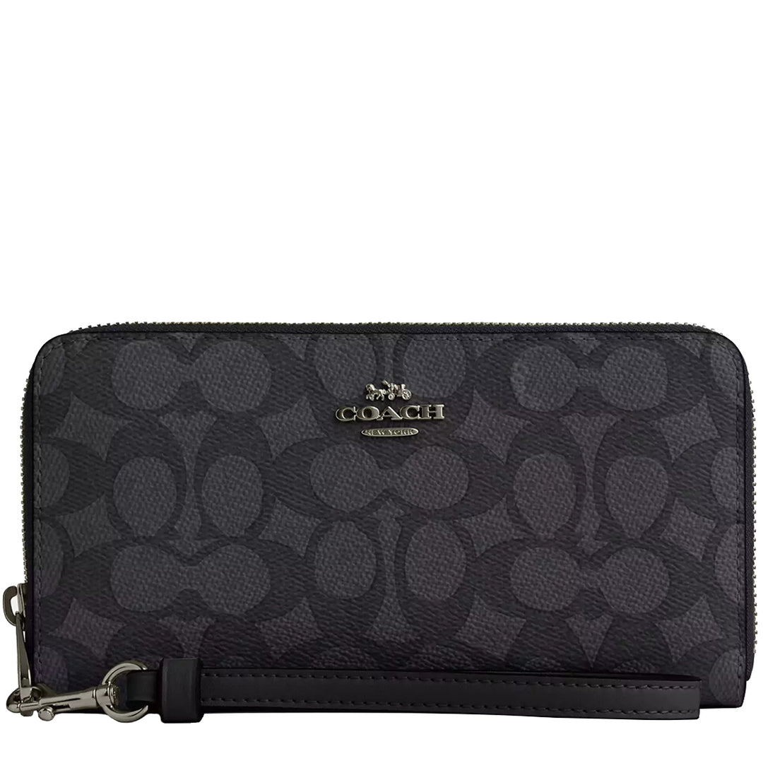 COACH ブラック パターン 長財布 Buy Coach Long Zip Around Wallet In Signature Canvas in Charcoal