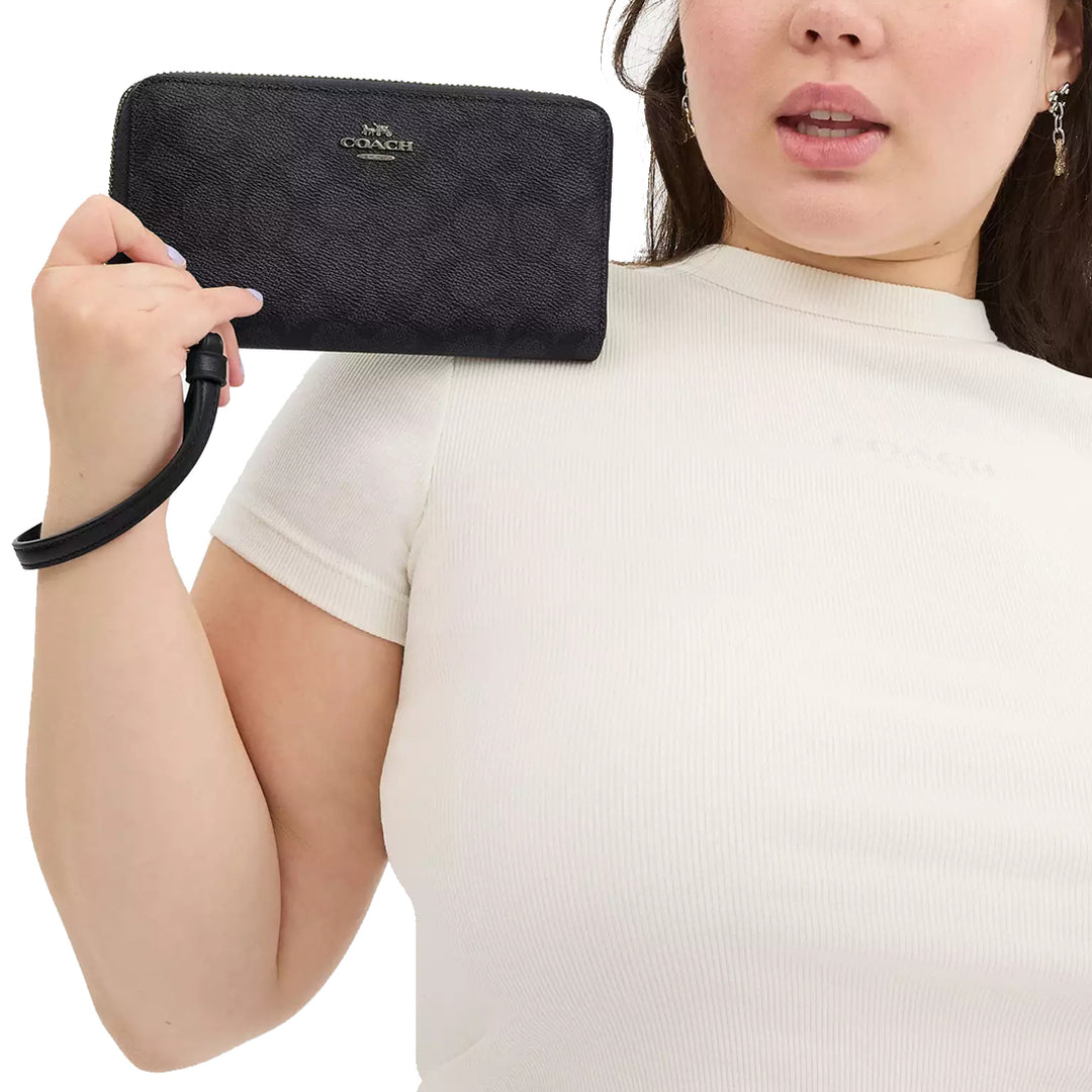 Buy Coach Long Zip Around Wallet In Signature Canvas in Charcoal