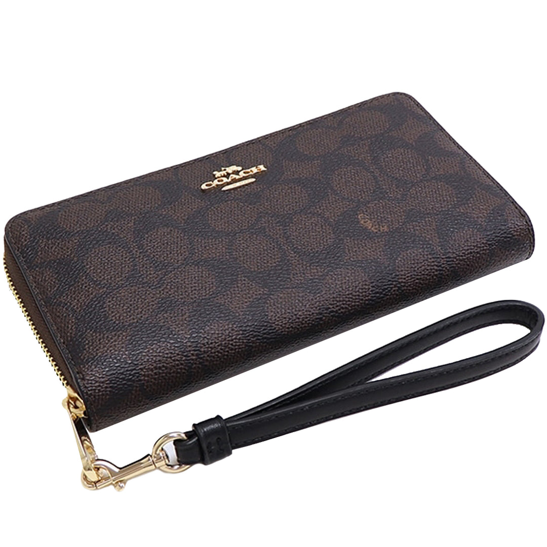 Coach Long Zip Around Wallet In Signature Canvas CW778 - Walnut