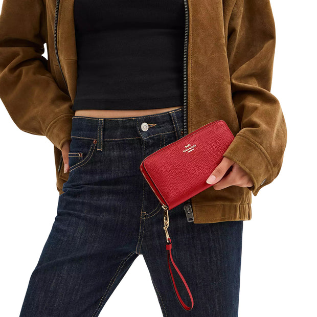 Model Carrying Coach Long Zip Around Wallet - True Red C4451