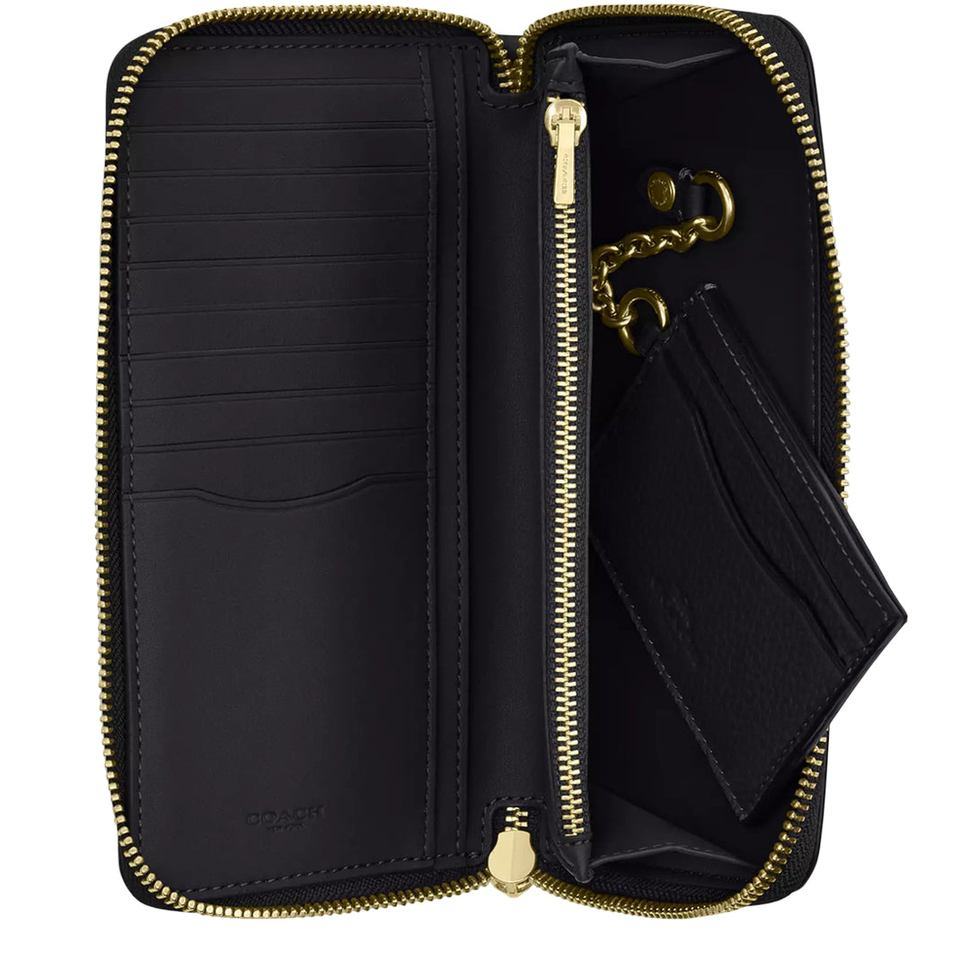 Coach Long Zip Around Wallet With Detachable Card Case - Black