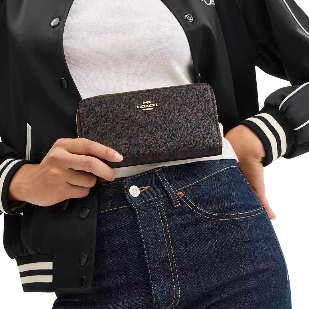 Coach Long Zip Around Wallet In Signature Canvas CBZ99 + Card Case