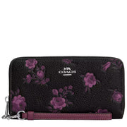 Front View of Coach Long Zip Around Wallet With Floral Print - Black/ Purple CCL36