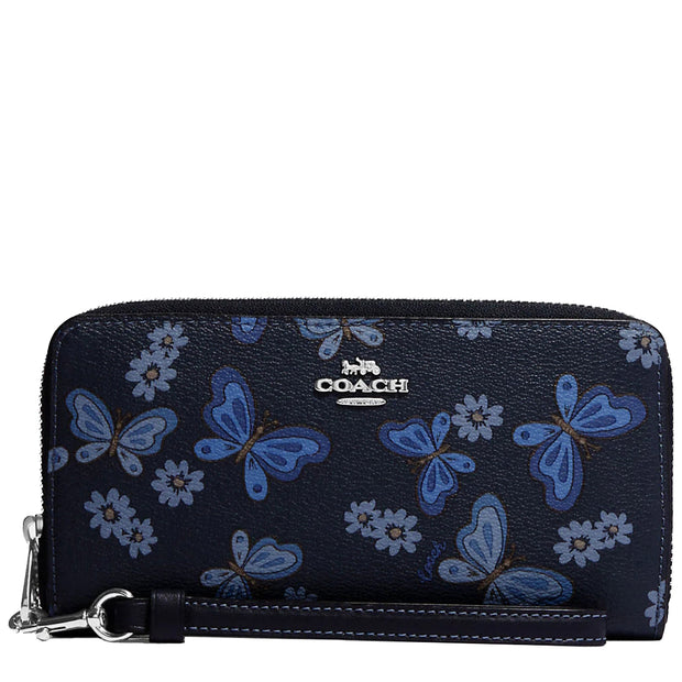 Coach Long Zip Around Wallet With Lovely Butterfly Print in Midnight Navy Multi ch178