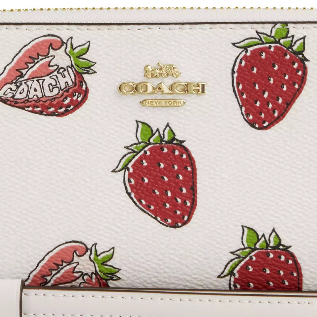 Buy Coach Long Zip Around Wallet With Strawberry Print in Chalk