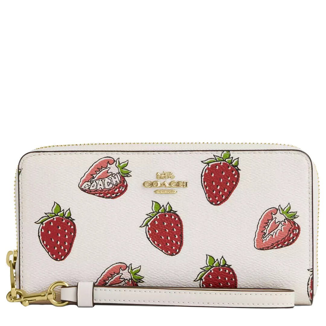 Buy Coach Long Zip Around Wallet With Strawberry Print in Chalk