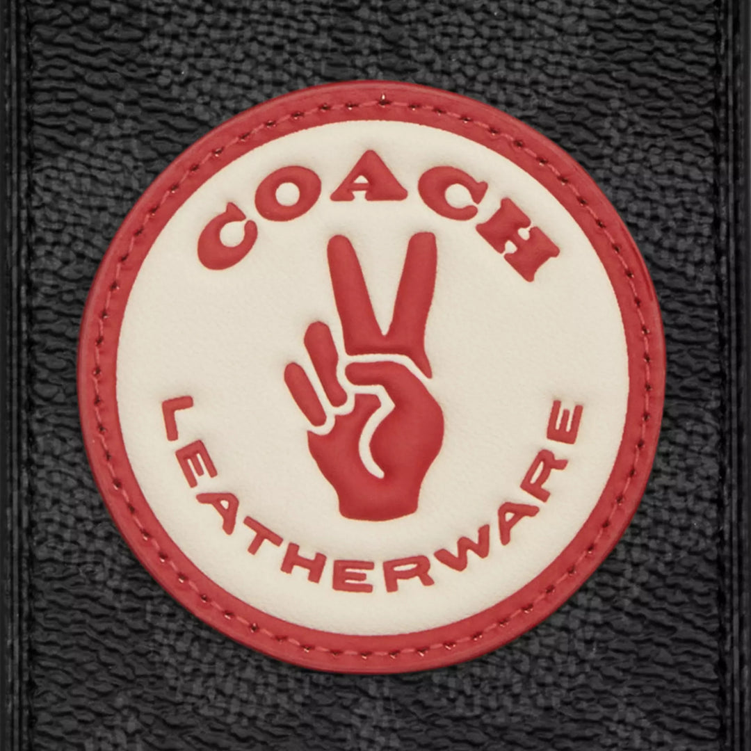 Coach Luggage Tag In Signature Canvas With Patches - Charcoal