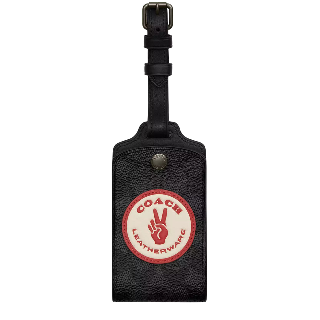Coach Luggage Tag In Signature Canvas With Patches - Charcoal
