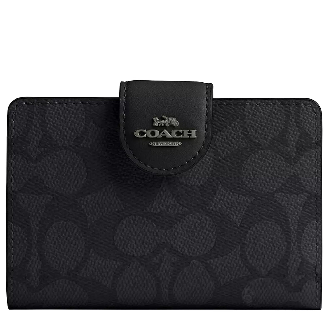 [ココ] Buy Coach Medium Corner Zip Wallet In Signature Canvas in Charcoal