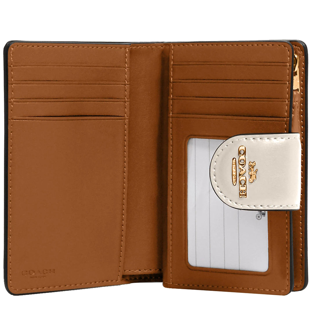 Coach Medium Corner Zip Wallet in Signature Canvas in Khaki/ Chalk