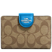 Coach Medium Corner Zip Wallet in Signature Canvas in Khaki/ Racer Blue C0082