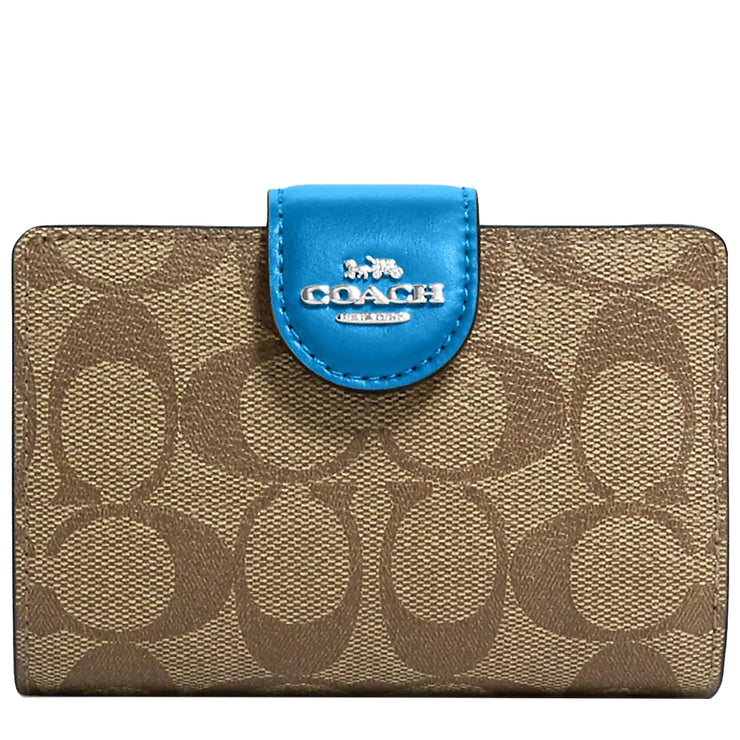 Coach Medium Corner Zip Wallet in Signature Canvas in Khaki/ Racer