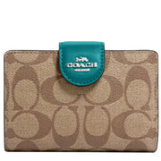 Buy Coach Medium Corner Zip Wallet in Signature Canvas in Khaki/ Teal C0082 Online in Singapore | PinkOrchard.com