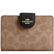 Front View of Coach Medium Corner Zip Wallet In Signature Canvas - Tan/ Black CW786