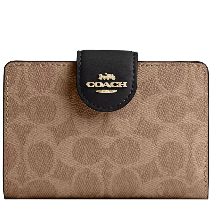 Front View of Coach Medium Corner Zip Wallet In Signature Canvas - Tan/ Black CW786
