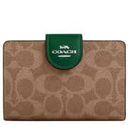 Front View of Coach Medium Corner Zip Wallet In Signature Canvas - Tan/ Shamrock CW786