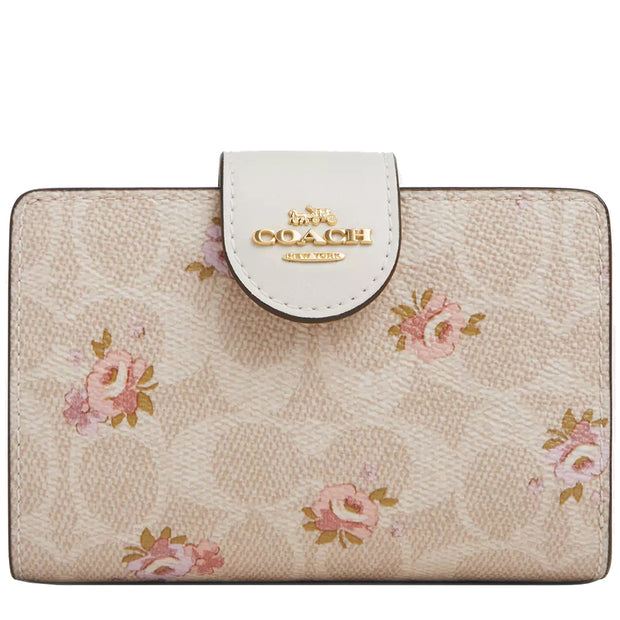Front View of Coach Medium Corner Zip Wallet In Signature Canvas With Floral Print - Sand Multi CAR13