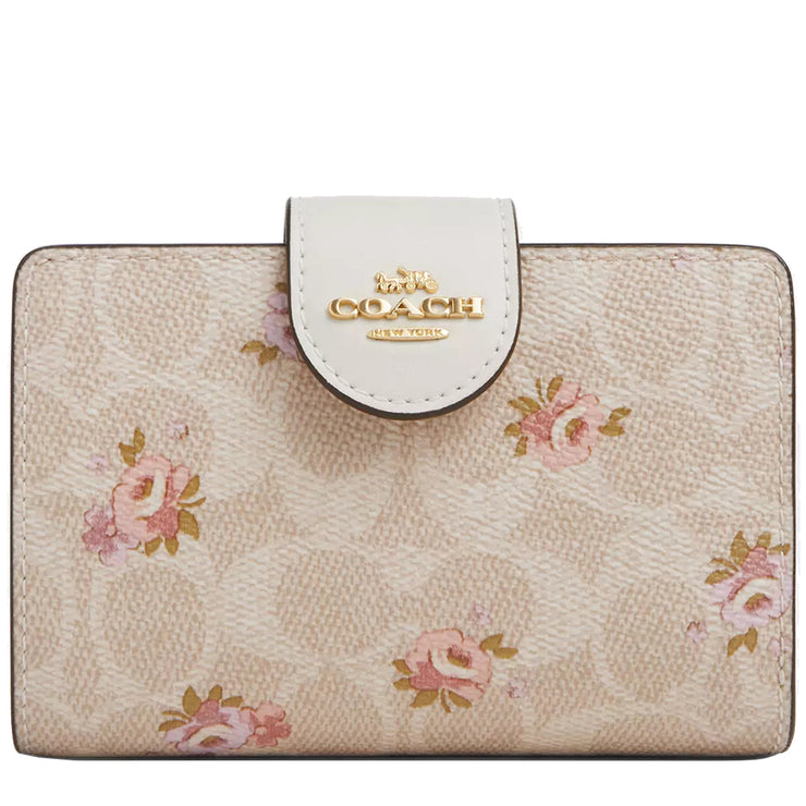 Front View of Coach Medium Corner Zip Wallet In Signature Canvas With Floral Print - Sand Multi CAR13