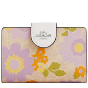Front View of Coach Medium Corner Zip Wallet In Signature Canvas With Floral Print - Sand Multi CBO30
