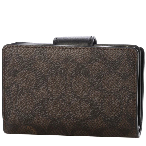 Back View of Coach Medium Corner Zip Wallet In Signature Canvas in Walnut/ Black CW786