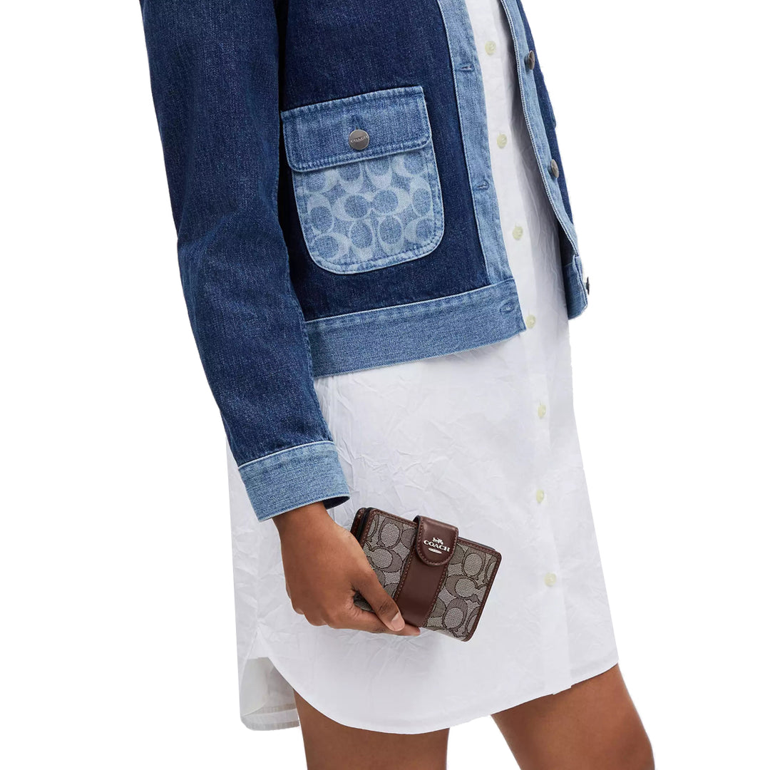 Buy Coach Medium Corner Zip Wallet In Signature Jacquard in Oak