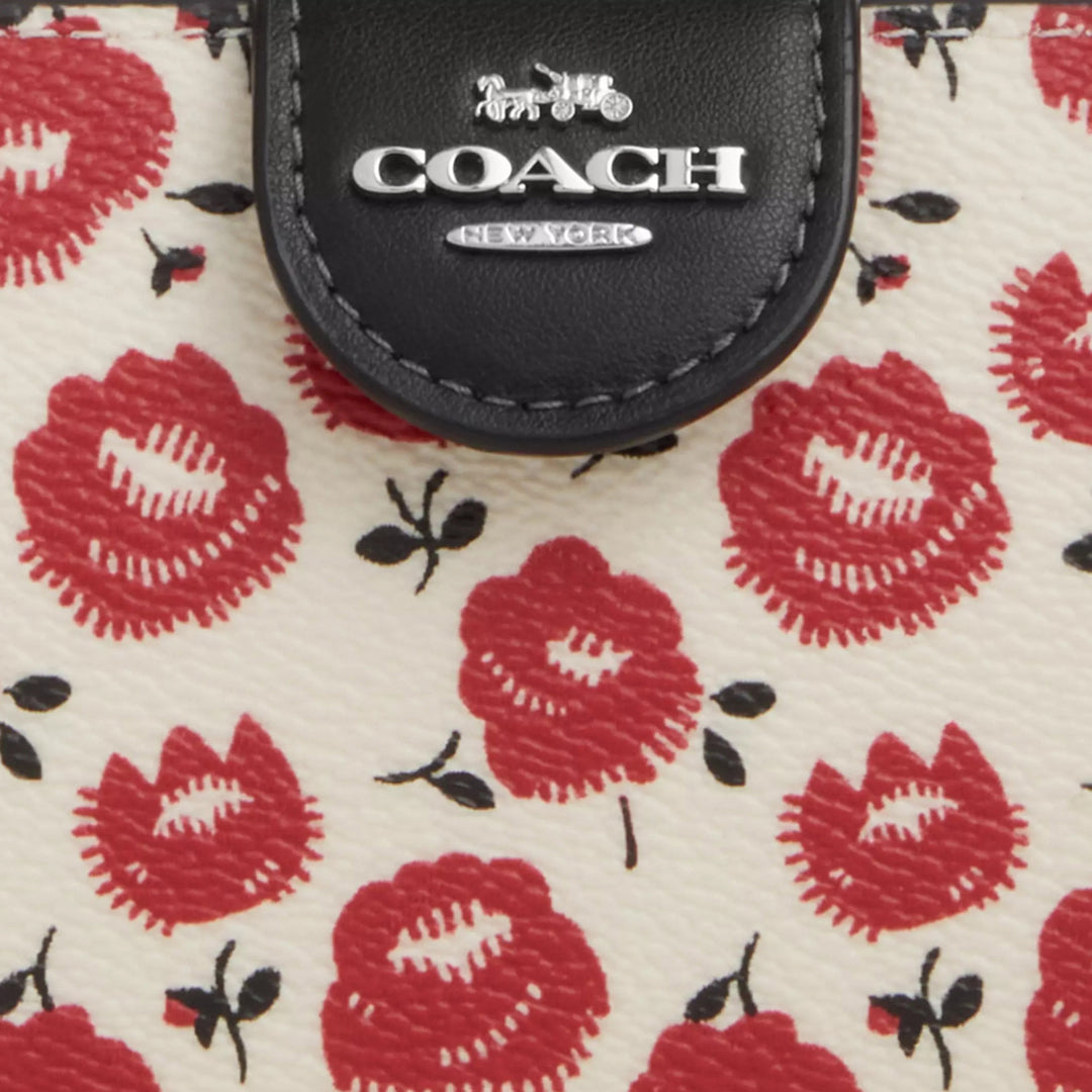 Coach Medium Corner Zip Wallet With Floral Print - Chalk/ Black