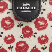 Closeup of Coach Medium Corner Zip Wallet With Floral Print - Chalk/ Black Multi CBO38