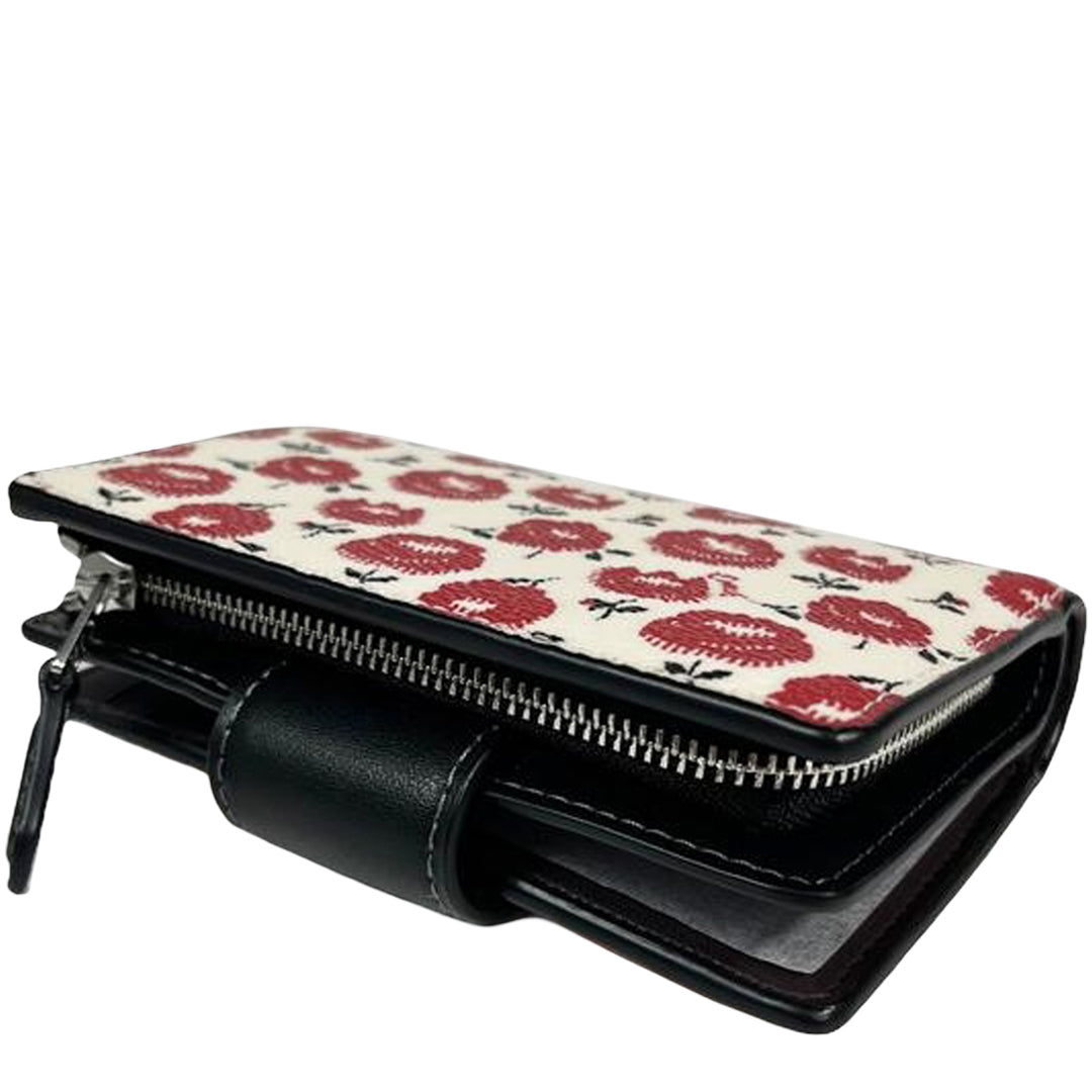 Coach Medium Corner Zip Wallet With Floral Print - Chalk/ Black