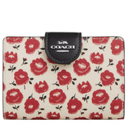 Front View of Coach Medium Corner Zip Wallet With Floral Print - Chalk/ Black Multi CBO38