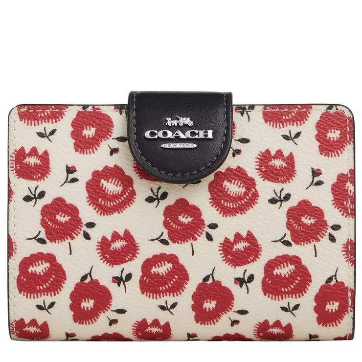 Front View of Coach Medium Corner Zip Wallet With Floral Print - Chalk/ Black Multi CBO38