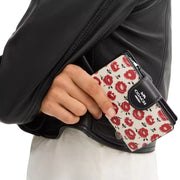 Model Carrying Coach Medium Corner Zip Wallet With Floral Print - Chalk/ Black Multi CBO38