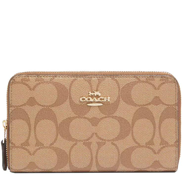 Buy Coach Medium Id Zip Wallet In Signature Canvas in Khaki Saddle 2 88913 Online in Singapore | PinkOrchard.com