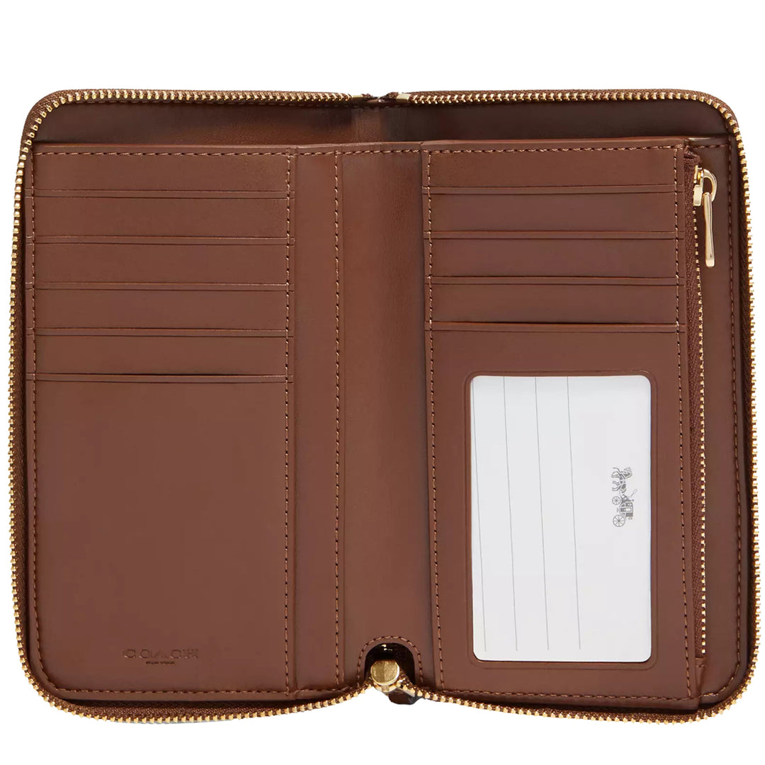 Coach Medium Id Zip Wallet In Signature Canvas in Khaki Saddle 88913
