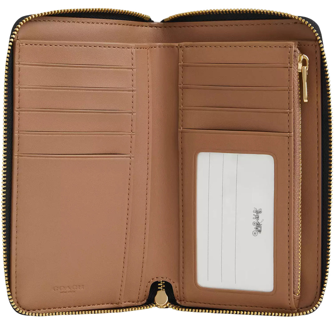 Coach Medium Id Zip Wallet In Signature Canvas - Walnut/ Black