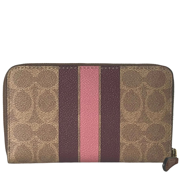 Back View of Coach Medium Id Zip Wallet In Signature Canvas With Varsity Stripe - Tan Multi CBO79