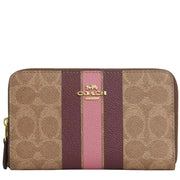 Front View of Coach Medium Id Zip Wallet In Signature Canvas With Varsity Stripe - Tan Multi CBO79