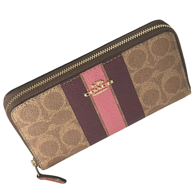 Top View of Coach Medium Id Zip Wallet In Signature Canvas With Varsity Stripe - Tan Multi CBO79